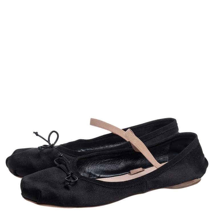 Pre Owned Miu Miu Black Satin Mary Jane Ballet Flats Size 37