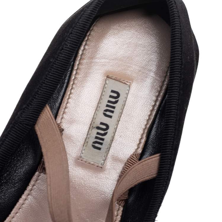 Pre Owned Miu Miu Black Satin Mary Jane Ballet Flats Size 37