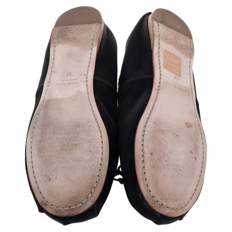 Pre Owned Miu Miu Black Satin Mary Jane Ballet Flats Size 37