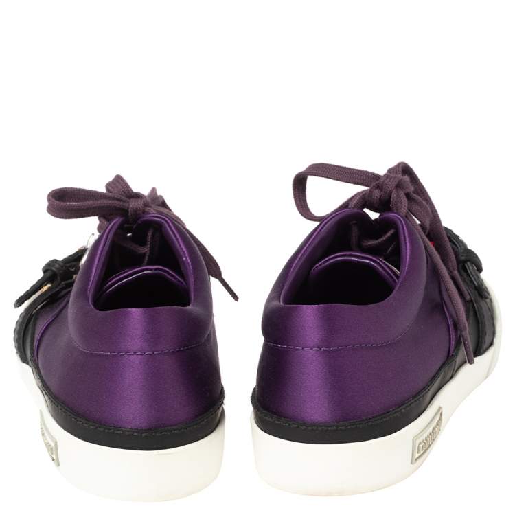 Pre Owned Miu Miu Purple Satin Crystal And Stud Cap Toe Embellished Buckle Detail Sneakers Size 37.5