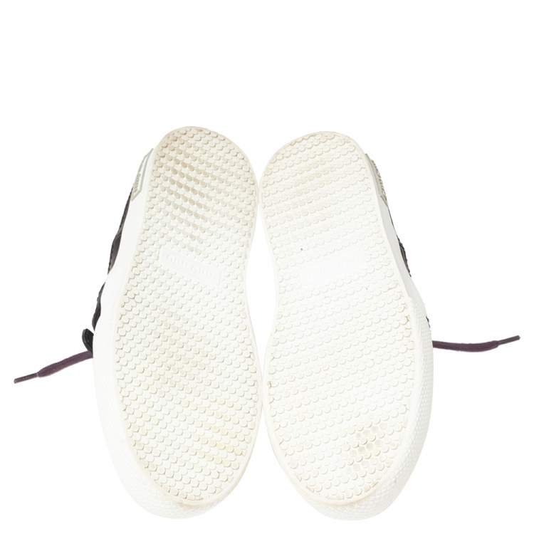 Pre Owned Miu Miu Purple Satin Crystal And Stud Cap Toe Embellished Buckle Detail Sneakers Size 37.5