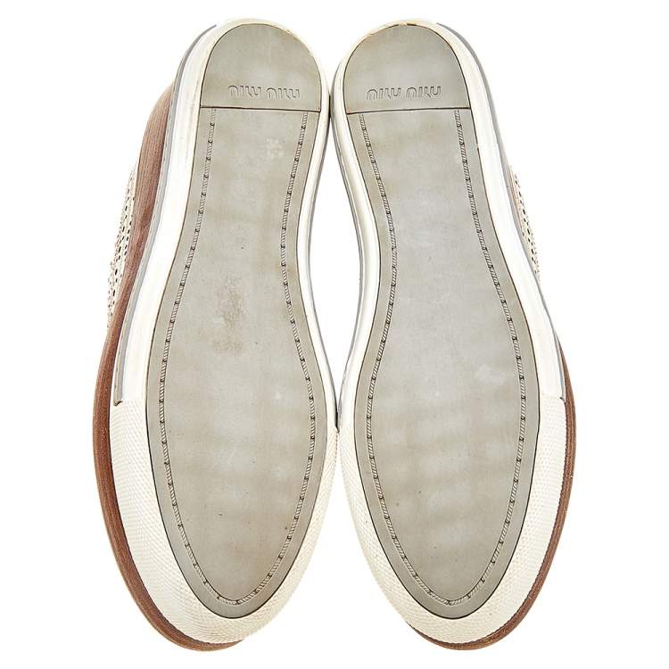 Pre Owned Miu Miu Beige Brogue Leather Oxford Platform Sneakers Size 39