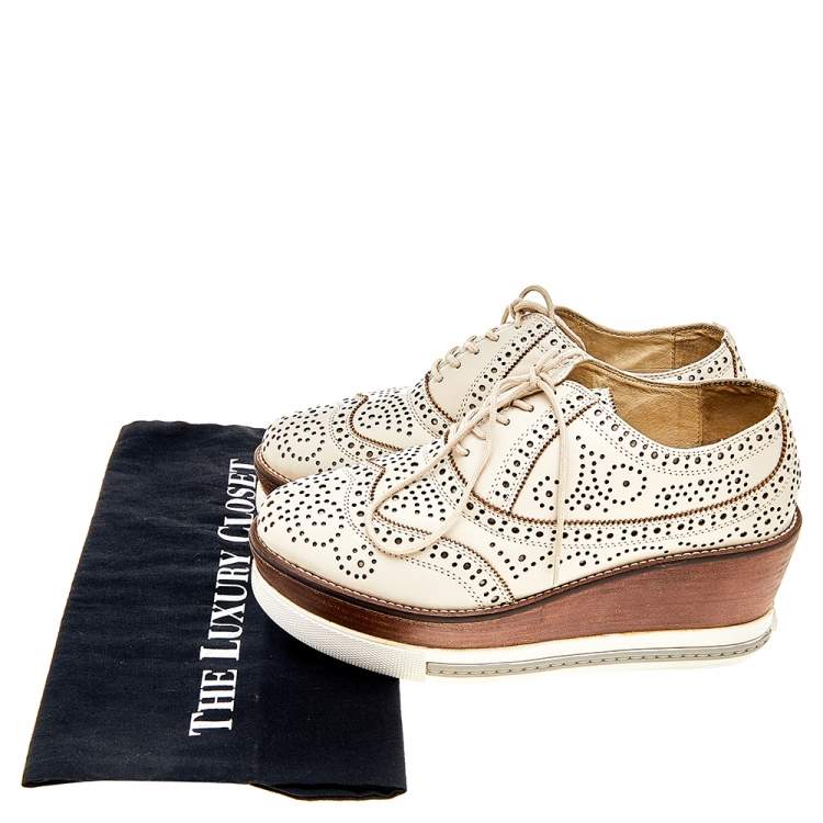 Pre Owned Miu Miu Beige Brogue Leather Oxford Platform Sneakers Size 39