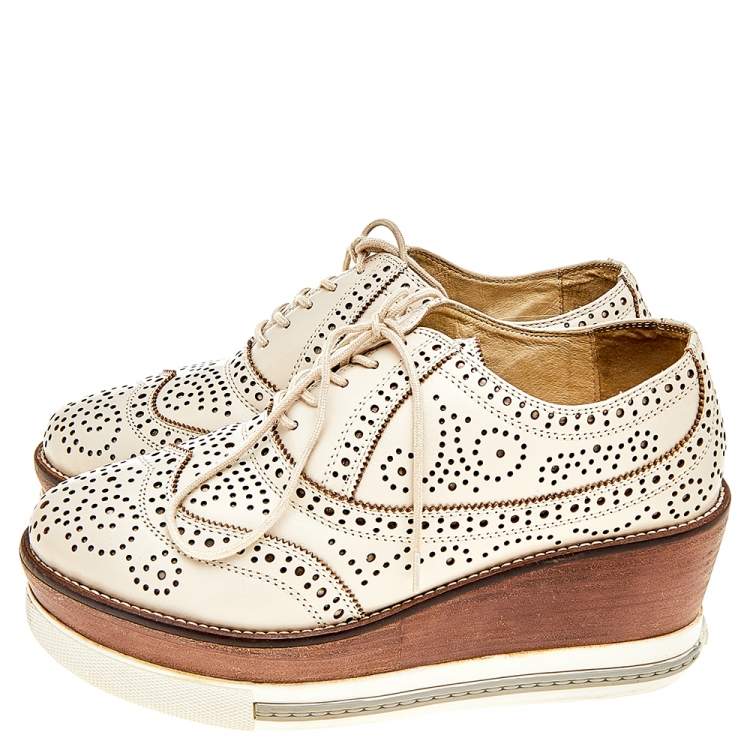 Pre Owned Miu Miu Beige Brogue Leather Oxford Platform Sneakers Size 39
