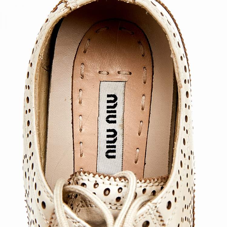 Pre Owned Miu Miu Beige Brogue Leather Oxford Platform Sneakers Size 39