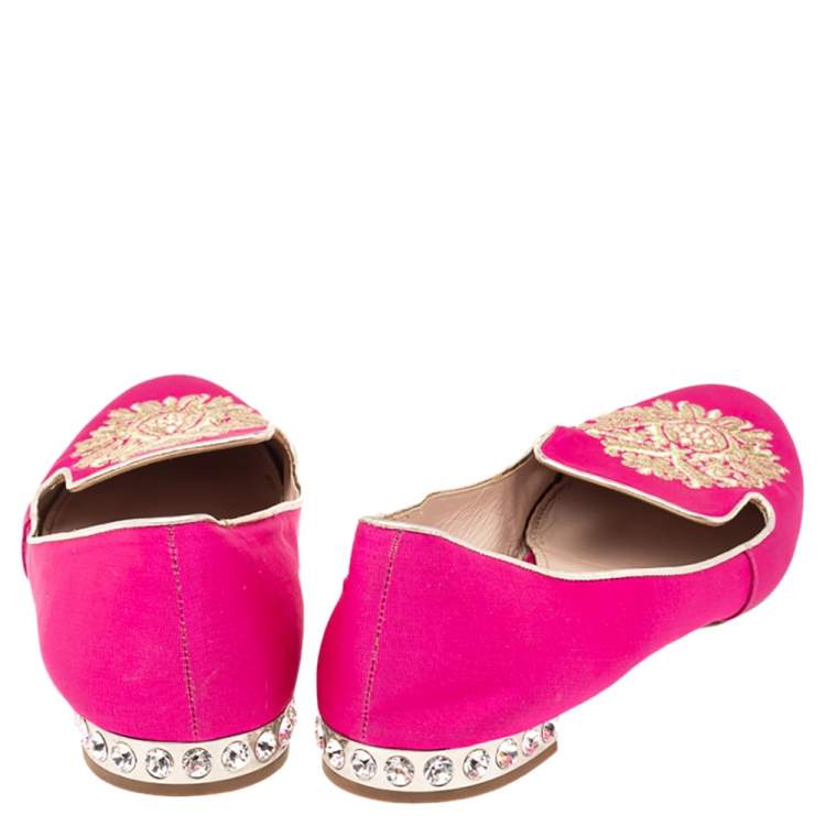 Pre Owned Miu Miu Pink Fabric Crystal Embellished Heel Ballet Flats Size 41
