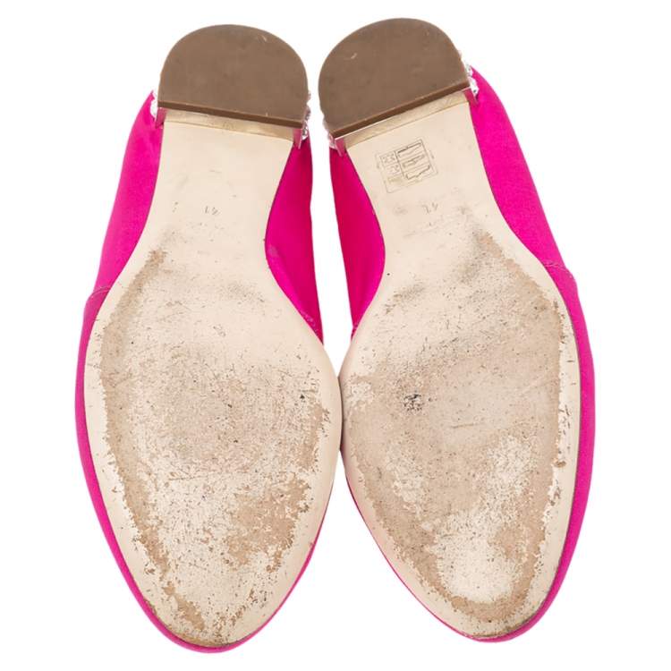 Pre Owned Miu Miu Pink Fabric Crystal Embellished Heel Ballet Flats Size 41