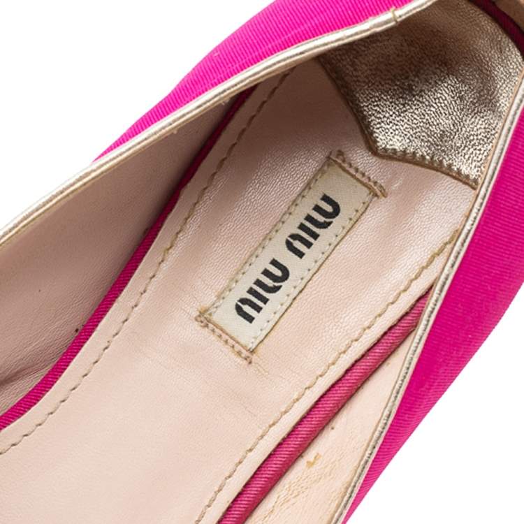 Pre Owned Miu Miu Pink Fabric Crystal Embellished Heel Ballet Flats Size 41