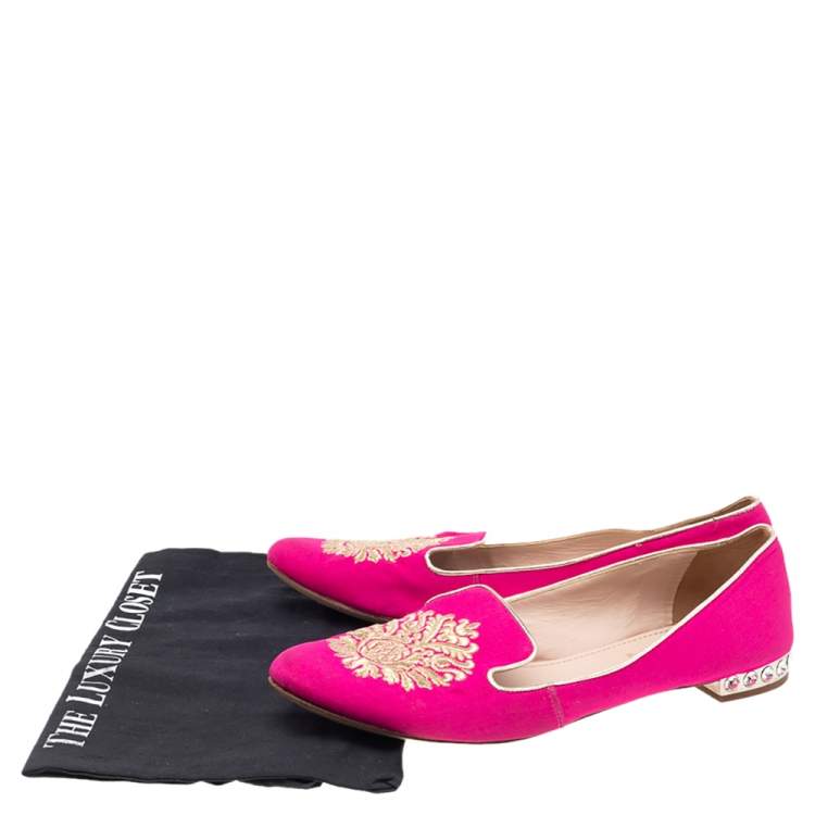 Pre Owned Miu Miu Pink Fabric Crystal Embellished Heel Ballet Flats Size 41
