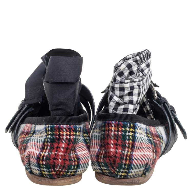 Pre Owned Miu Miu Multiolor Fabric Double Buckle Naplak Ballet Flats Size 38