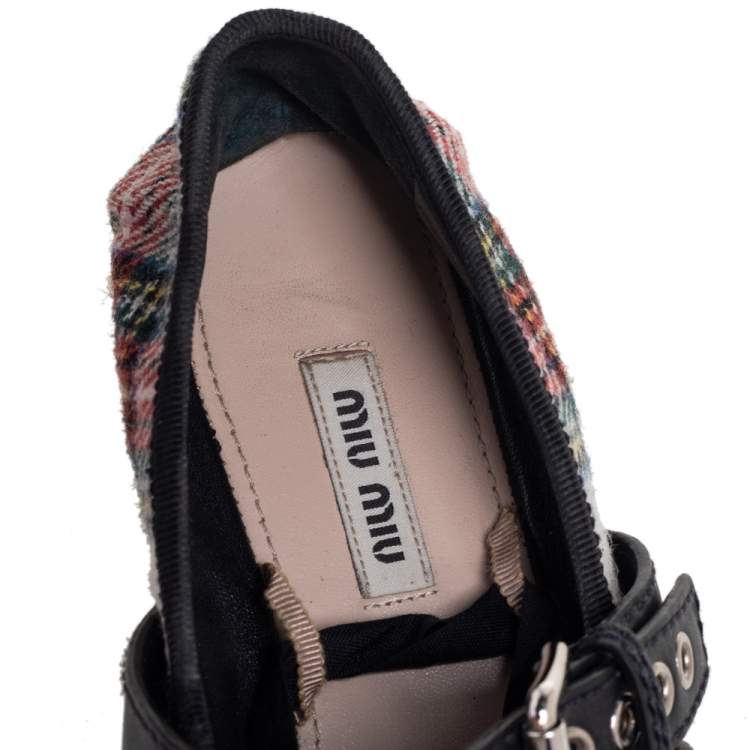 Pre Owned Miu Miu Multiolor Fabric Double Buckle Naplak Ballet Flats Size 38