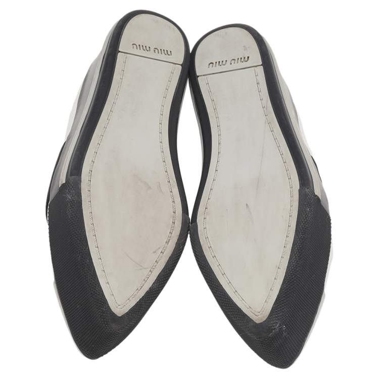 Pre Owned Miu Miu White Leather Metal Cap Toe Platform Slip On Sneakers Size 37