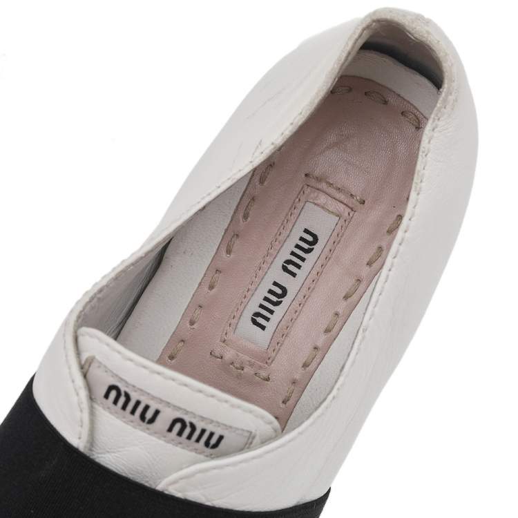 Pre Owned Miu Miu White Leather Metal Cap Toe Platform Slip On Sneakers Size 37
