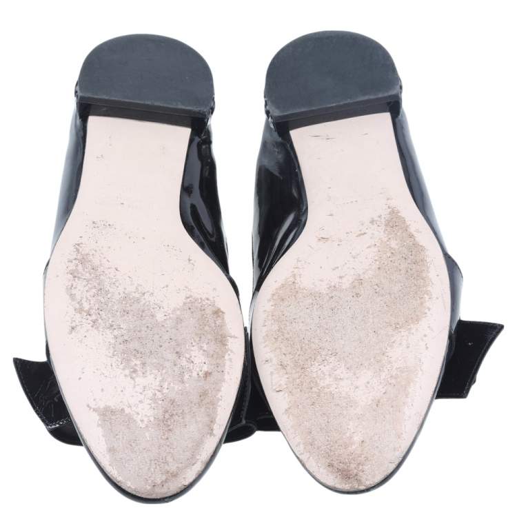 Pre Owned Miu Miu Black Patent Leather Bow Crystal Embellished Smoking Slippers Size 39 