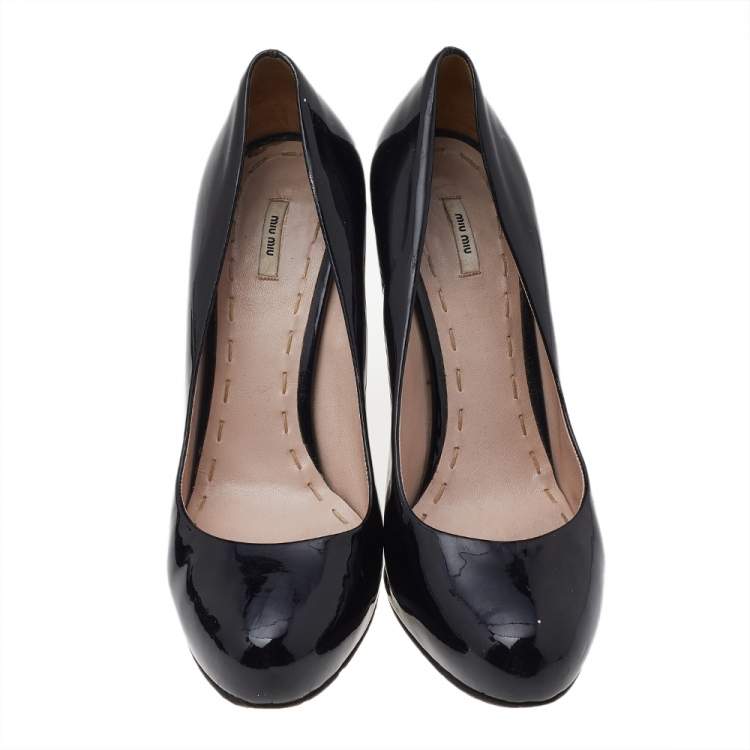 Pre Owned Miu Miu Black Patent Leather Round Toe Pumps Size 40