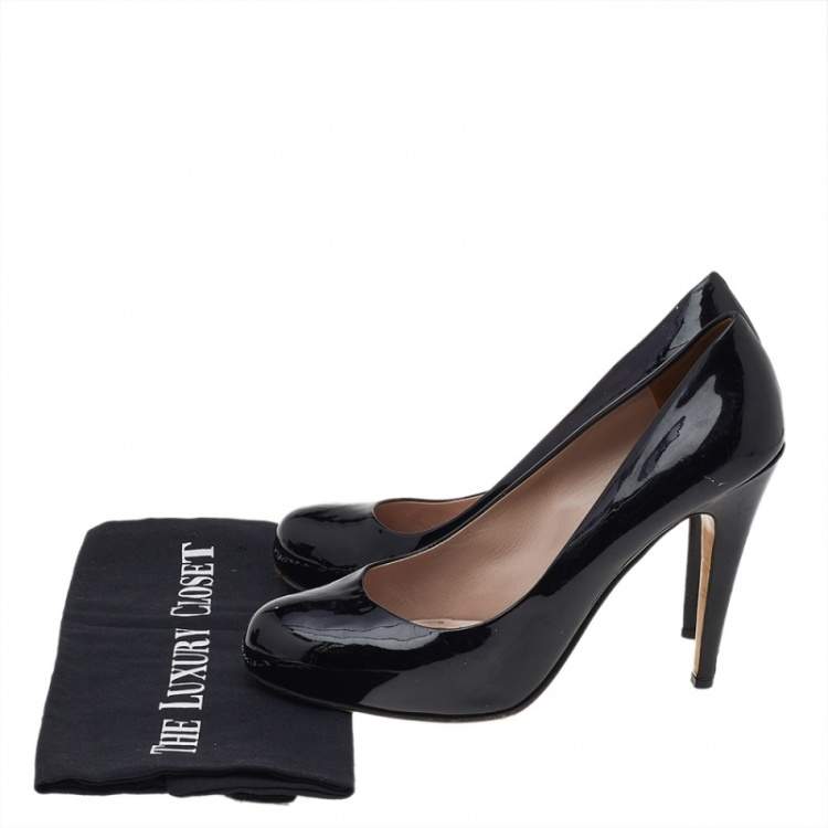 Pre Owned Miu Miu Black Patent Leather Round Toe Pumps Size 40