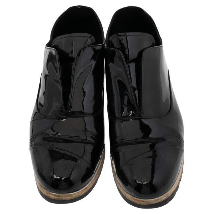 Pre Owned Miu Miu Black Patent Leather Flat Lace Up Derby Size 41