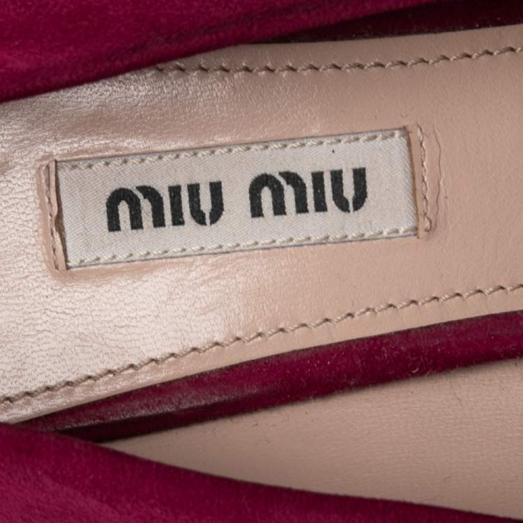 Pre Owned Miu Miu Burgundy Suede Crystal Embellished Block Heel Pumps Size 37