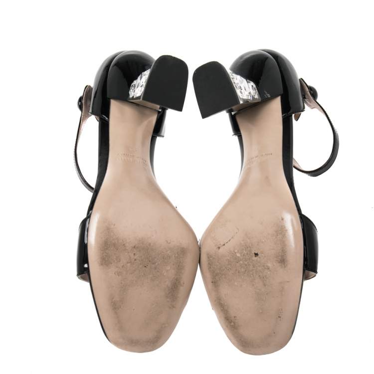 مملوكة مسبقًا Miu Miu Black Patent Leather Ankle Strap  Sandals Size 37