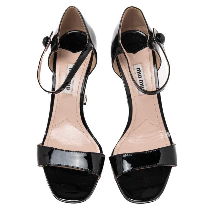 مملوكة مسبقًا Miu Miu Black Patent Leather Ankle Strap  Sandals Size 37