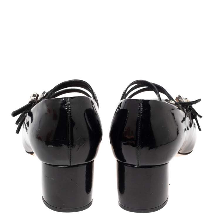 مملوكة مسبقًا Miu Miu Black Patent Leather Crystal Embellished Block Heel Pumps Size 36