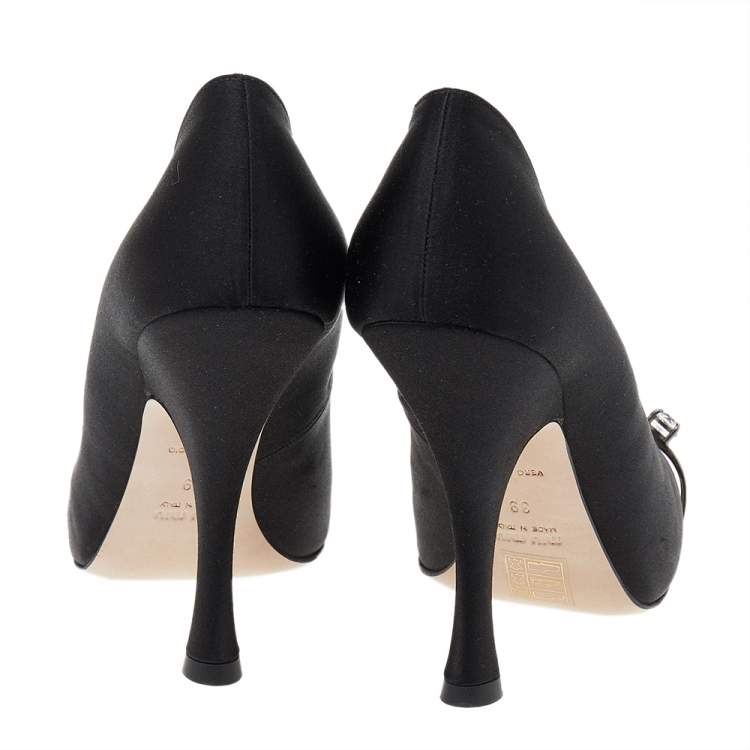 مملوكة مسبقًا Miu Miu Black Satin Crystal Embellished Pointed Toe Pumps Size 39