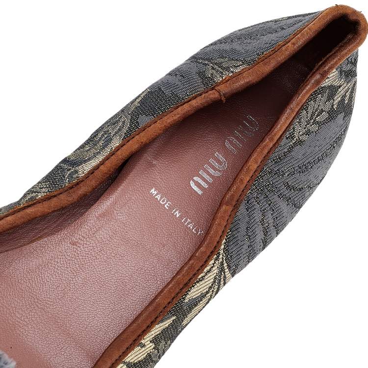 Pre Owned Miu Miu Grey Jacquard Embellished Pointed Toe Pumps Size 36