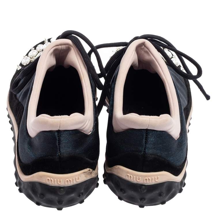 Pre Owned Miu Miu Multicolor Fabric and Suede Jeweled Toe Sneakers Size 37