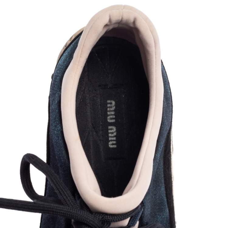 Pre Owned Miu Miu Multicolor Fabric and Suede Jeweled Toe Sneakers Size 37