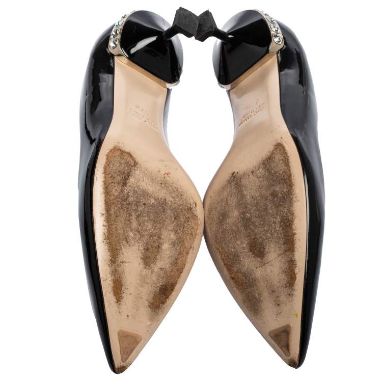 مملوكة مسبقًا Miu Miu Black Patent Leather Pointed Toe Kitten Heel Pumps Size 37.5