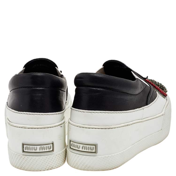 Pre Owned Miu Miu Multicolor Leather and Suede Embellished Slip On Sneakers Size 36
