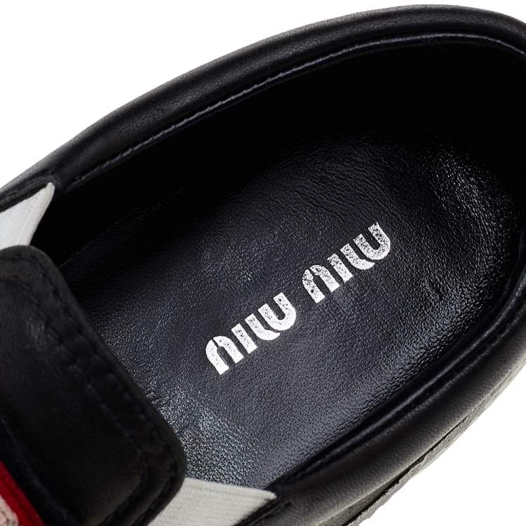 Pre Owned Miu Miu Multicolor Leather and Suede Embellished Slip On Sneakers Size 36