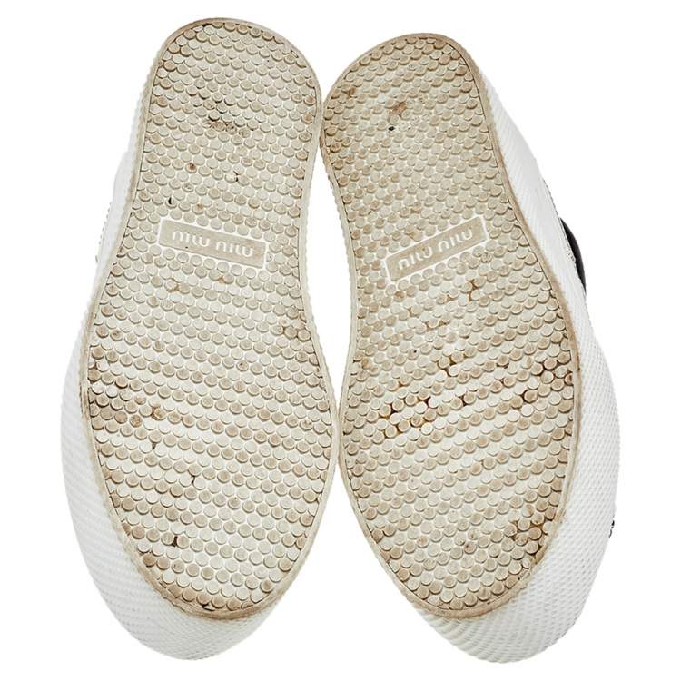 Pre Owned Miu Miu Multicolor Leather and Suede Embellished Slip On Sneakers Size 36