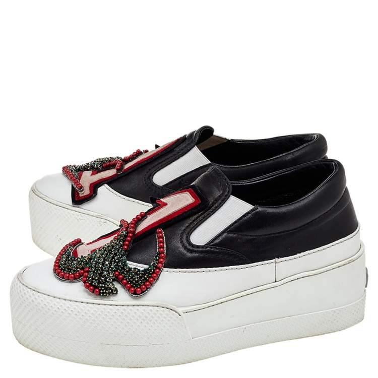 Pre Owned Miu Miu Multicolor Leather and Suede Embellished Slip On Sneakers Size 36