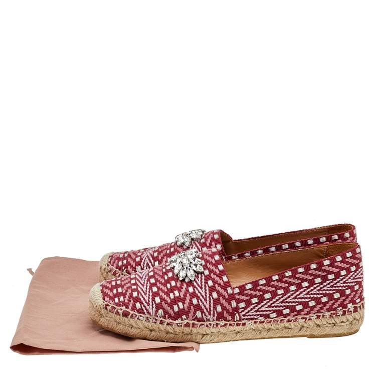 Pre Owned Miu Miu Multicolor Canvas Crystal Embellished Espadrille Flats Size 39