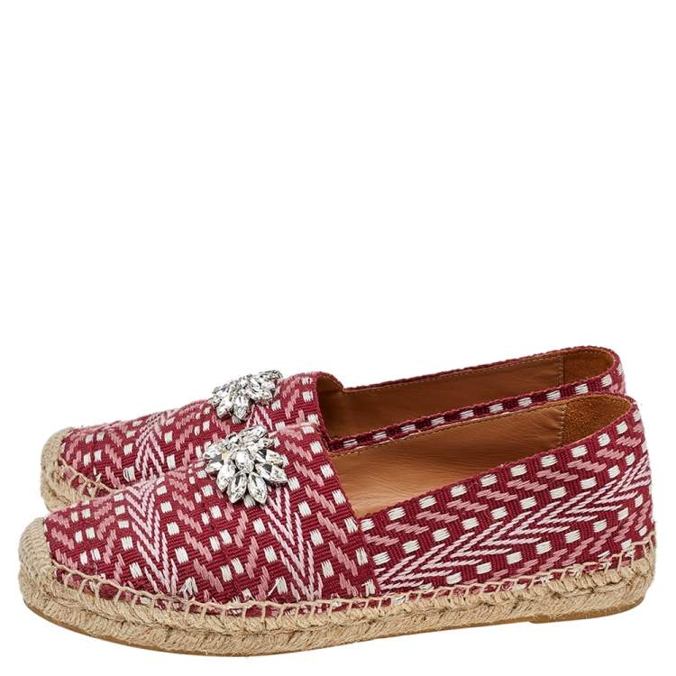 Pre Owned Miu Miu Multicolor Canvas Crystal Embellished Espadrille Flats Size 39