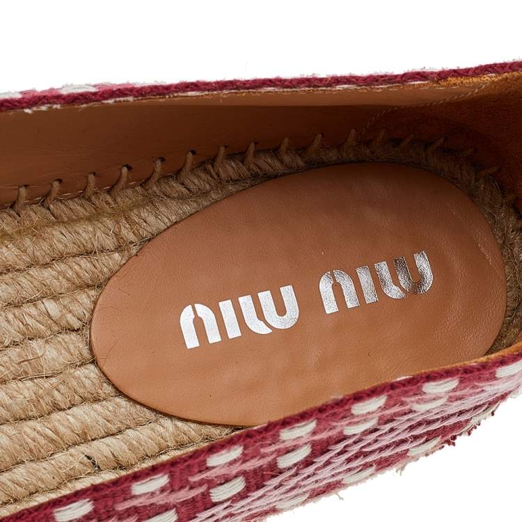 Pre Owned Miu Miu Multicolor Canvas Crystal Embellished Espadrille Flats Size 39