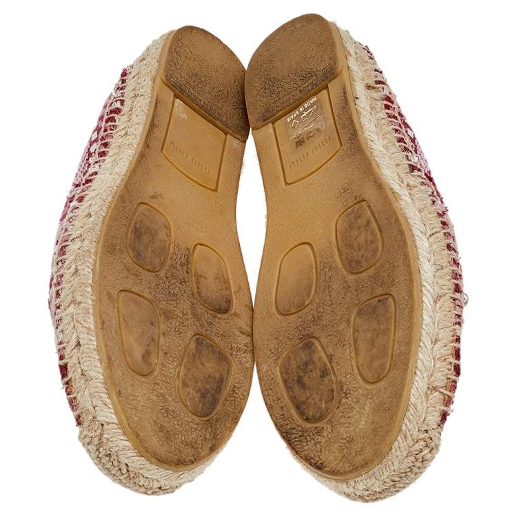 Pre Owned Miu Miu Multicolor Canvas Crystal Embellished Espadrille Flats Size 39