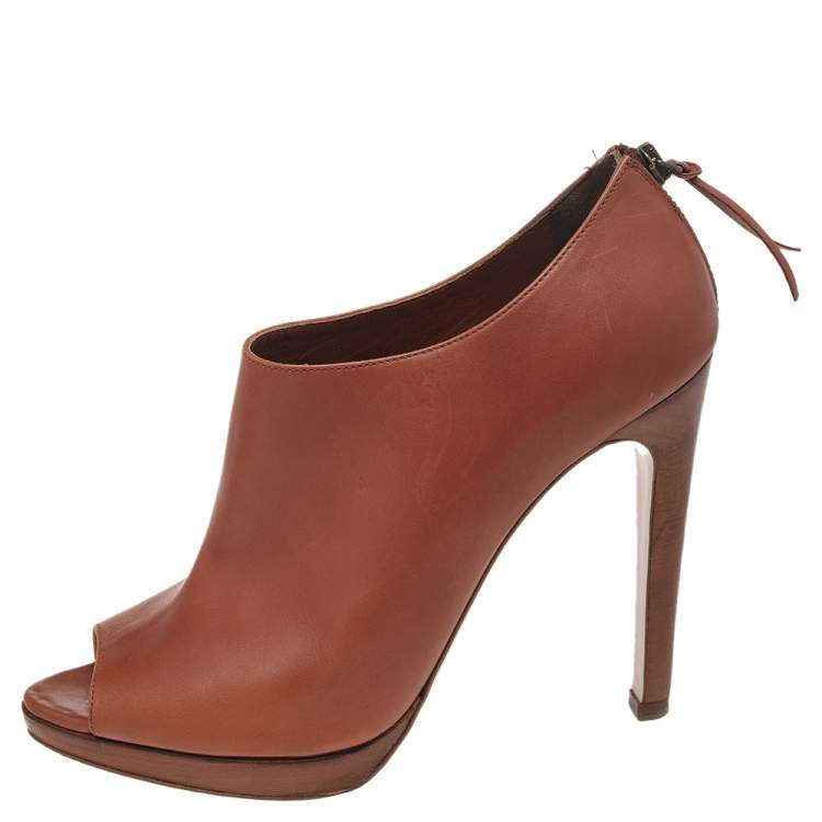 Tan leather clearance peep toe booties