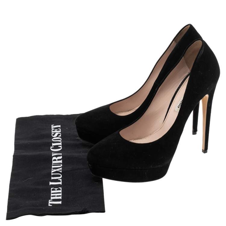 Pre Owned Miu Miu Black Suede  Platform Pumps Size 39.5
