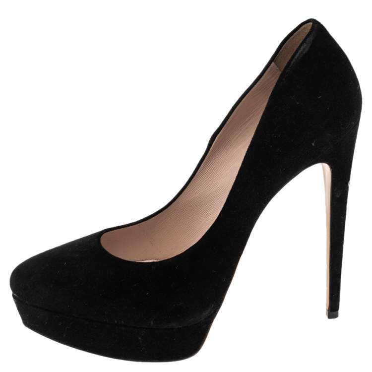 Pre Owned Miu Miu Black Suede  Platform Pumps Size 39.5