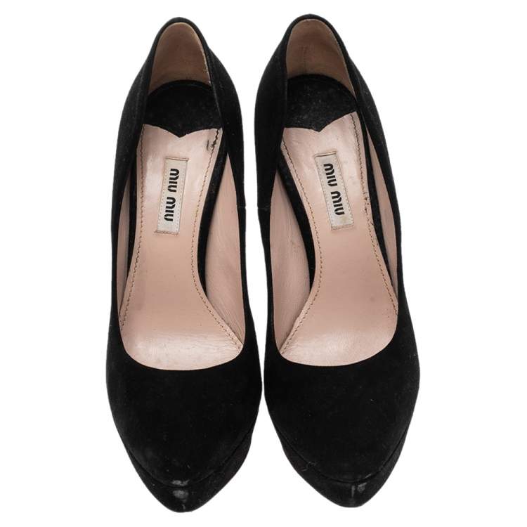 Pre Owned Miu Miu Black Suede  Platform Pumps Size 39.5