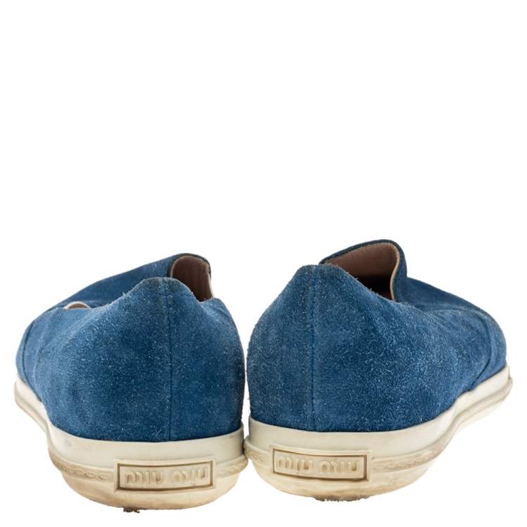 Pre Owned Miu Miu Blue Suede Metal Cap Toe Ballet Flats Size 41
