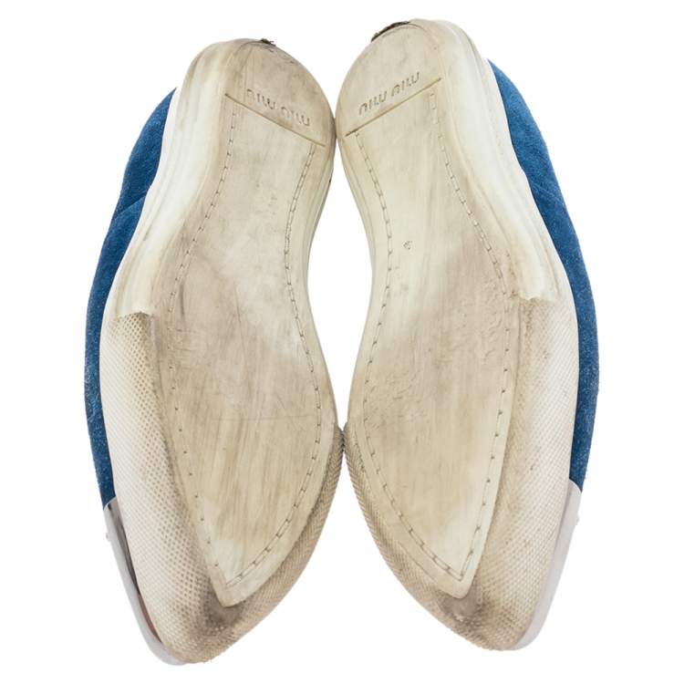 Pre Owned Miu Miu Blue Suede Metal Cap Toe Ballet Flats Size 41