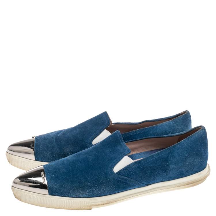 Pre Owned Miu Miu Blue Suede Metal Cap Toe Ballet Flats Size 41