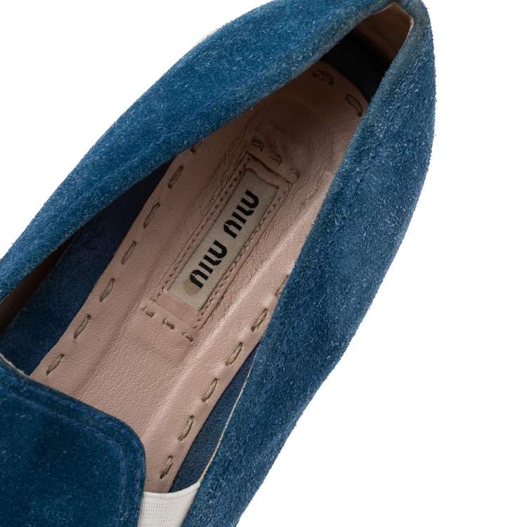 Pre Owned Miu Miu Blue Suede Metal Cap Toe Ballet Flats Size 41