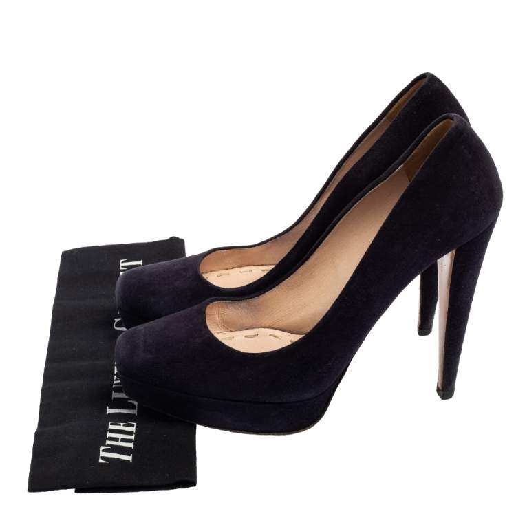 Pre Owned Miu Miu Black Suede Platform Pumps Size 39.5