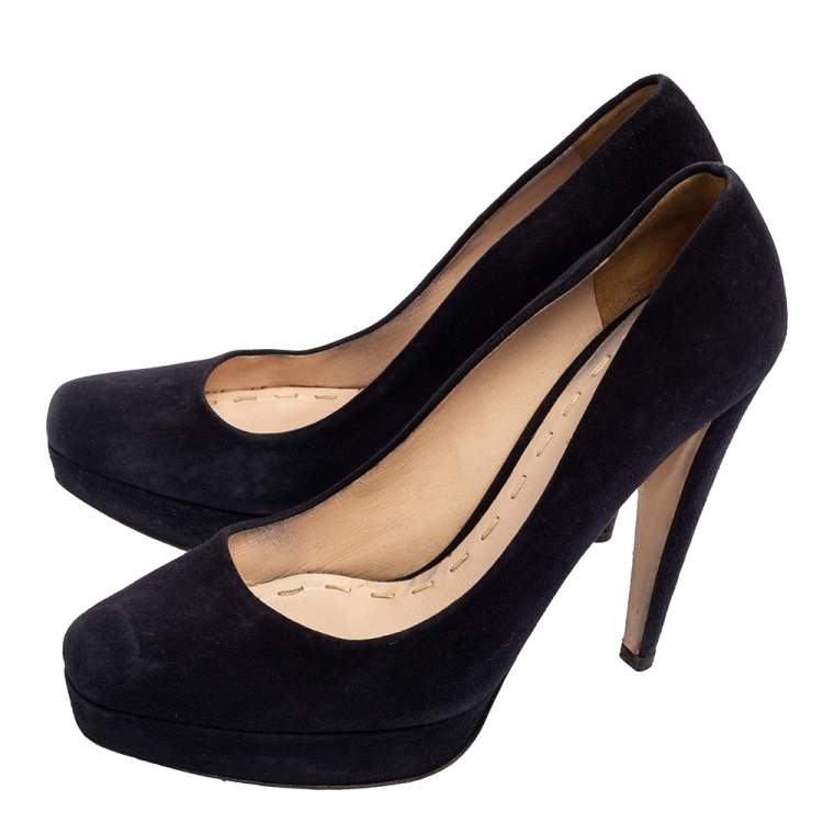 Pre Owned Miu Miu Black Suede Platform Pumps Size 39.5