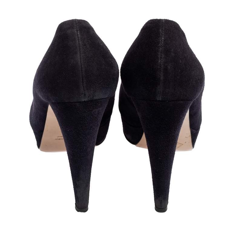 Pre Owned Miu Miu Black Suede Platform Pumps Size 39.5