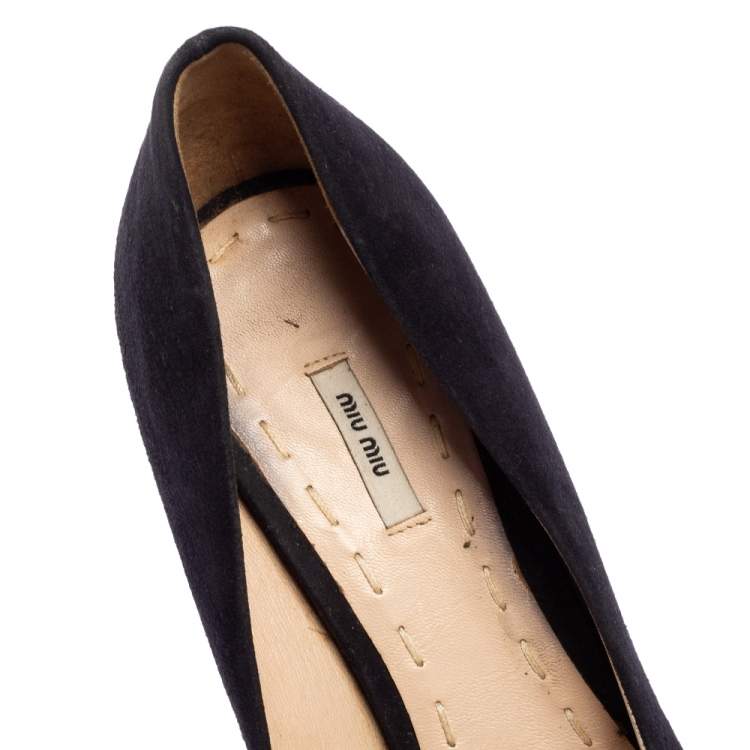 Pre Owned Miu Miu Black Suede Platform Pumps Size 39.5